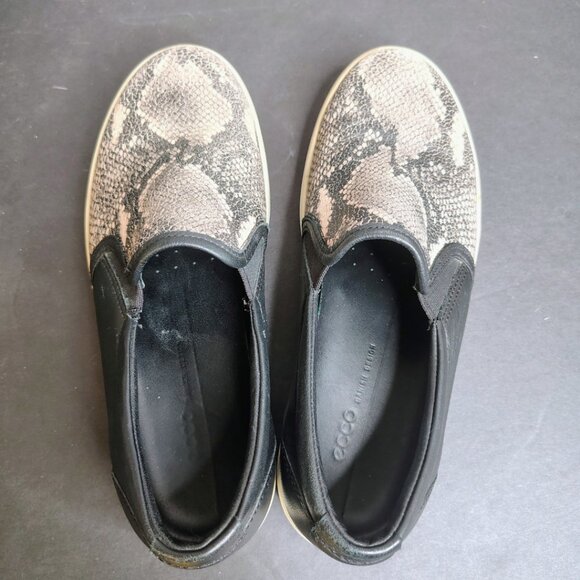 ECCO Soft 7 Leather Snakeskin Black Slip On Sneakers Shoes Size 39 (8-8.5) - Picture 4 of 10